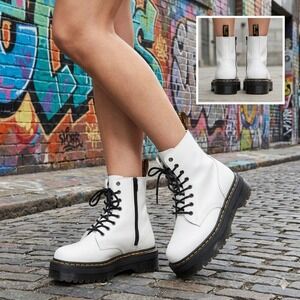 Dr Martens Jadon White Polished Smooth Leather Platform Boots Womens 8 Mens 7